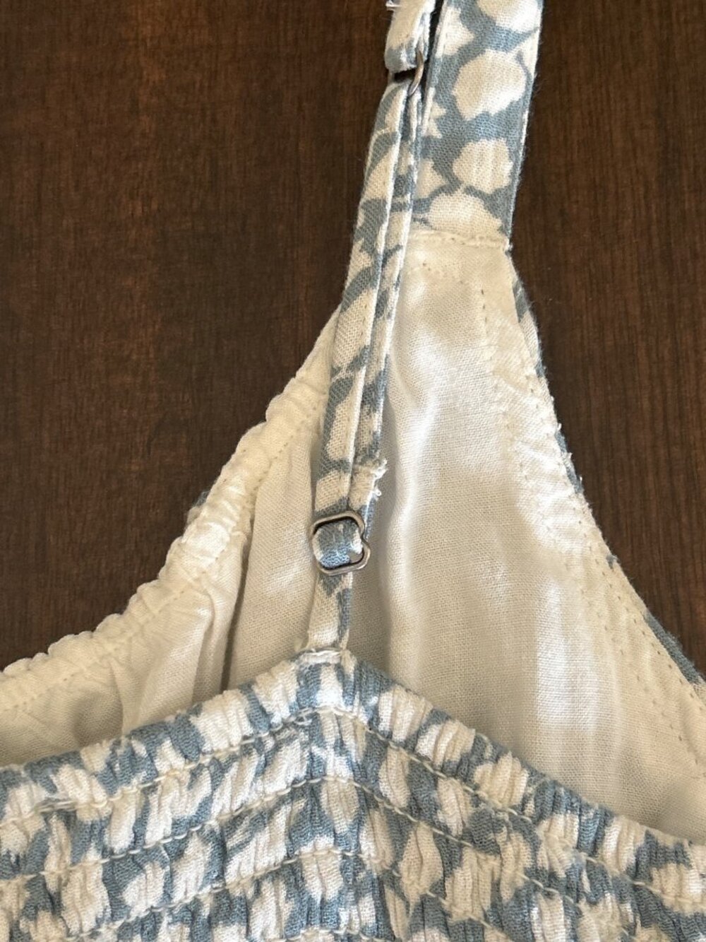Abercrombie & Fitch XS Smocked Mini Dress White & Blue Adjustable Straps Ruffle - Picture 11 of 11